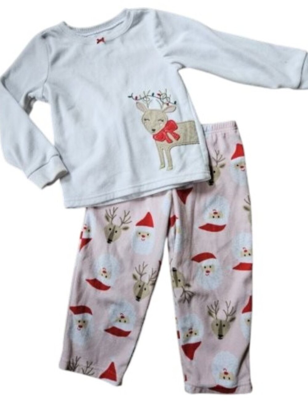 CARTER'S Pink and White Santa and Reindeer Fleece Pajamas Girls Size 3T